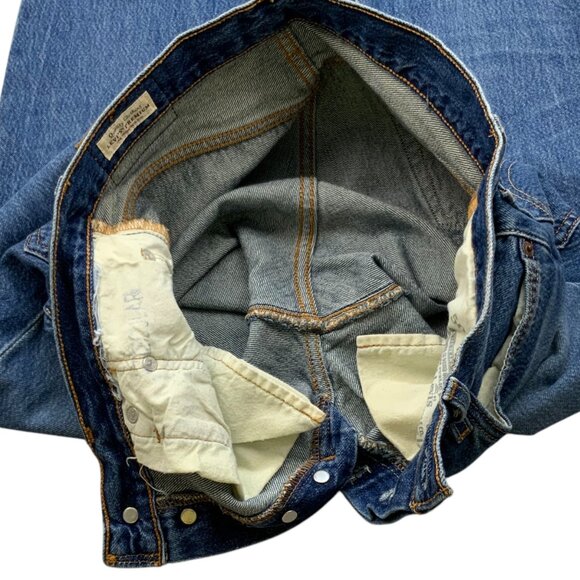 Levis Womens 501 Jeans 28 Blue Irregular Blue Raw Cuffs Mid Rise Straight Leg - Picture 6 of 12